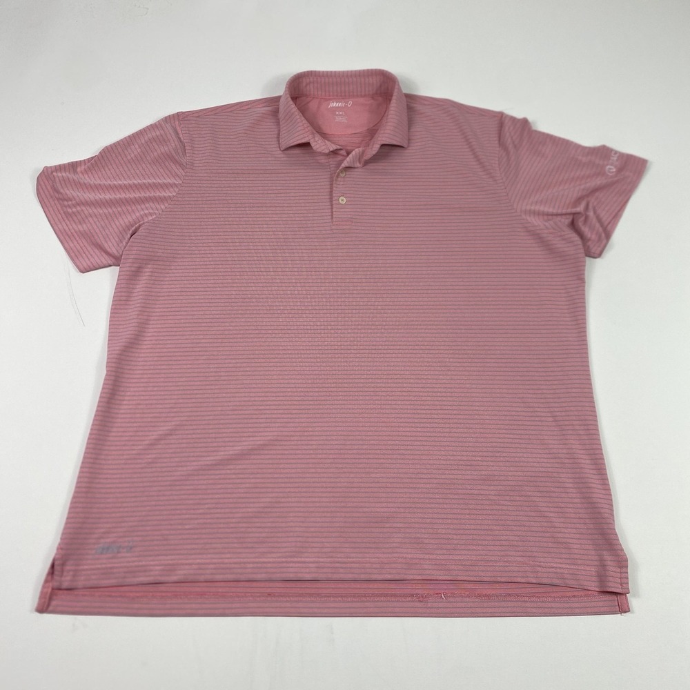 johnnie-O Polo‎ Shirt Mens 2XL Pink Blue Striped Performance Golf Embroidered